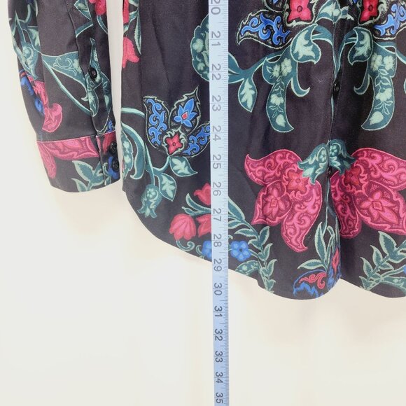 Chicos Womens Shirt Floral Button-Up Size 4 Black/Red/Blue Long Sleeve - Picture 7 of 10